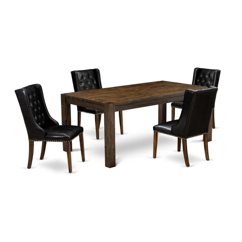 Lmfo5-77-49 5-Pc Modern Dining Set With 1 Dining Table And 4 Black Dining Chairs - Distressed Jacobean Finish