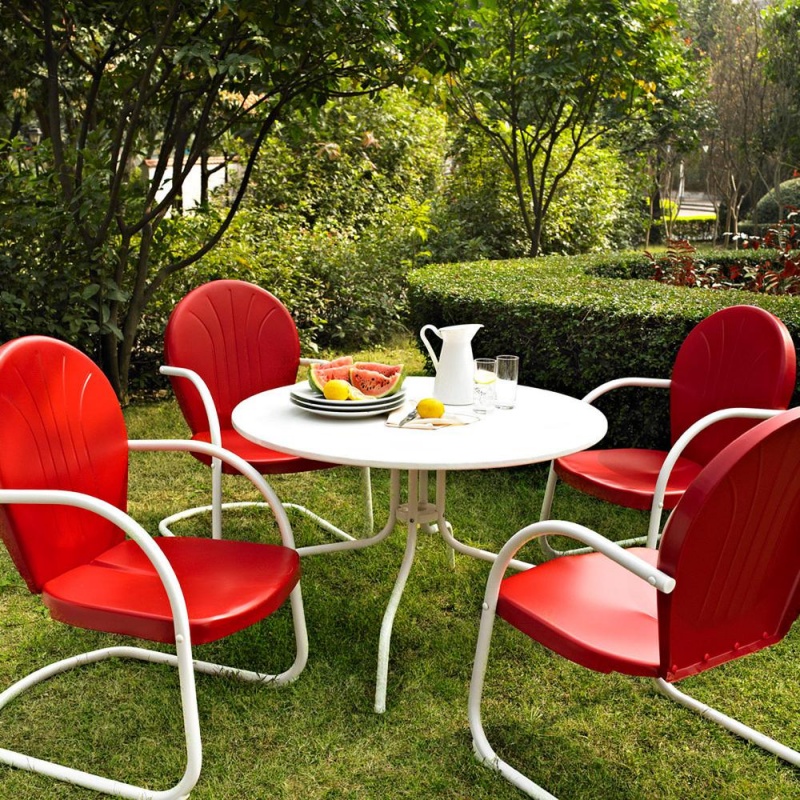 Griffith 5Pc Outdoor Dining Set Red/White - Table, 4 Chairs