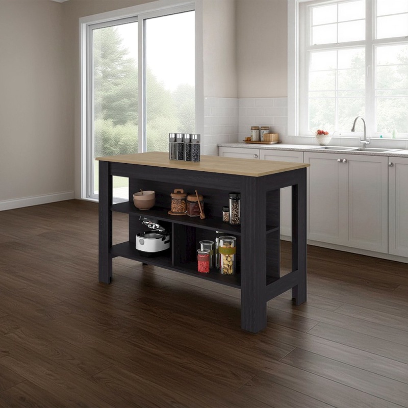 Kitchen Island with 3 Open Shelves