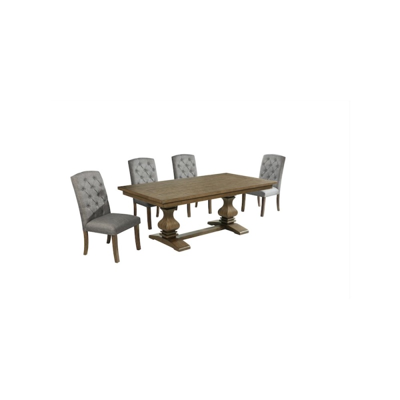 5 Piece Traditional Dining Set With Grey Side Chairs