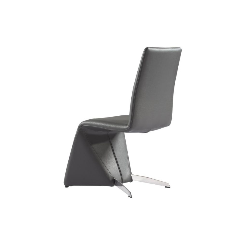Grace Dining Chair Dark Gray Faux Leather Polished Stainless Steel Rear Legs