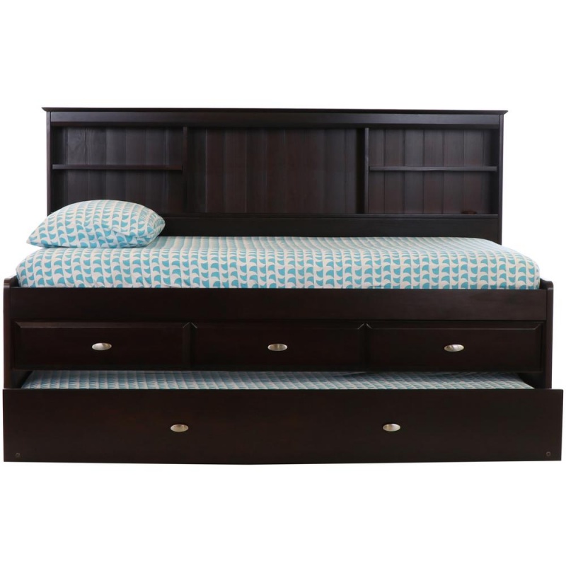 Os Home And Office Furniture Model Solid Pine Twin Daybed With Three Drawer Storage Unit And Twin Sized Trundle In Dark Espresso