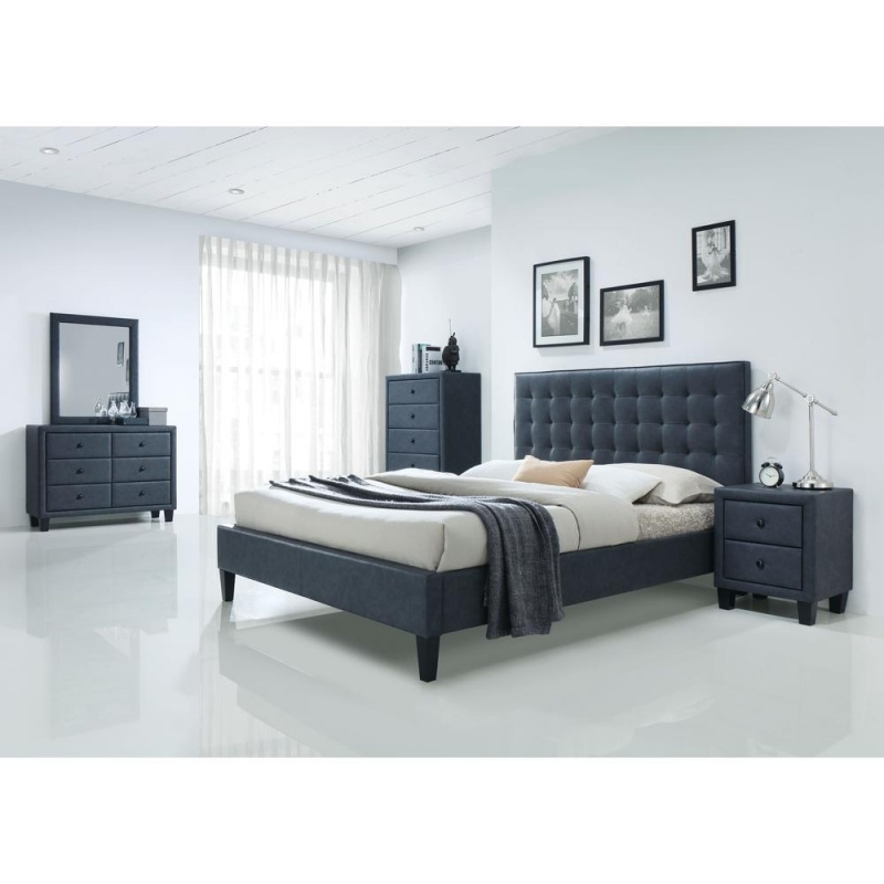 Saveria Eastern King Bed, 2-Tone Gray Pu (1Set/2Ctn)