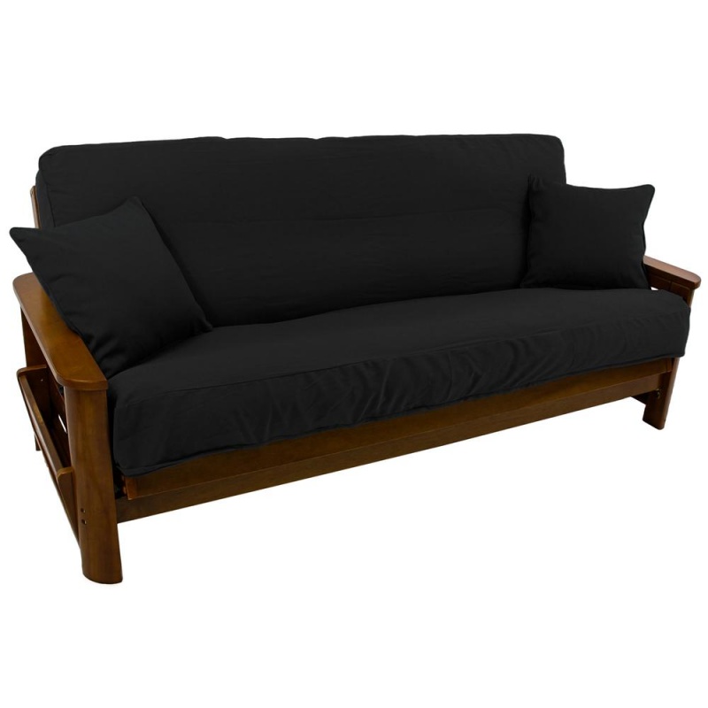 Solid Twill 8 To 9-Inch Full Futon Cover Set With Two 18-Inch Throw Pillows (Set Of 3)