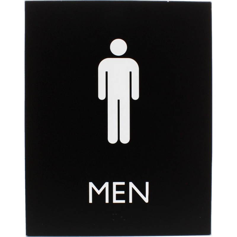 Lorell Restroom Sign - 1 Each - Men Print/Message - 6.4" Width X 8.5" Height - Rectangular Shape - Easy Readability, Braille - Plastic - Black