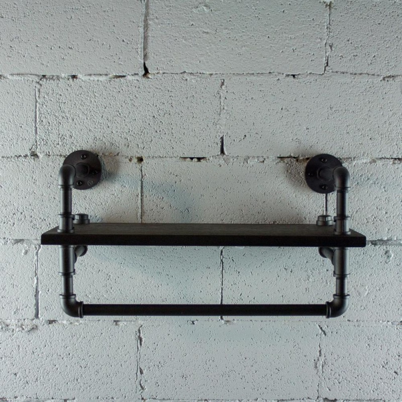 27 Inch Decorate Pipe Shelf And Clothes Rack With Reclaimed-Aged Wood Finish