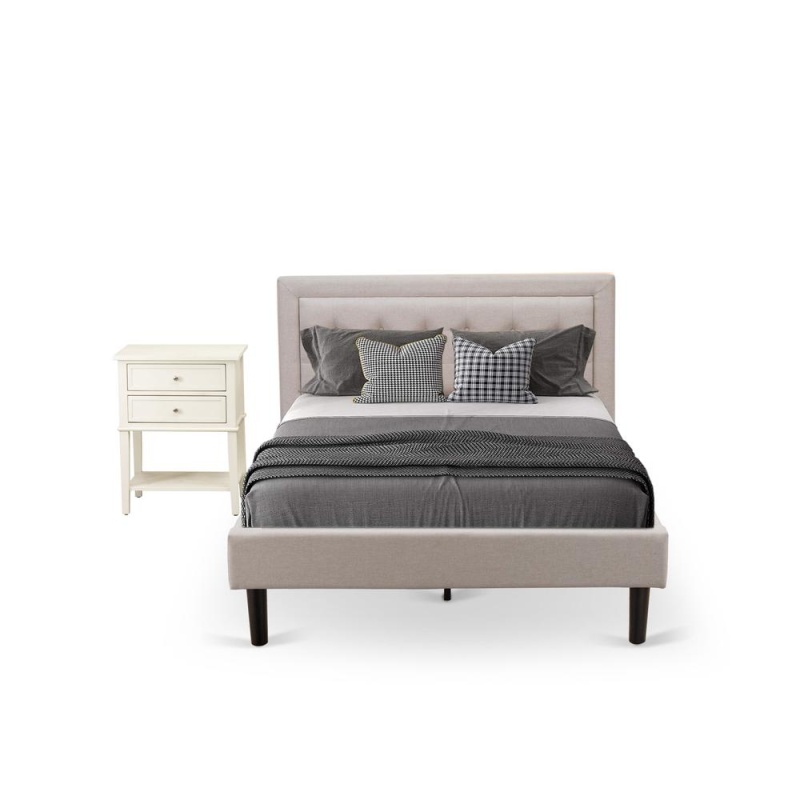 East West Furniture 2-Piece Full-Size Platform Bed Set with End Table