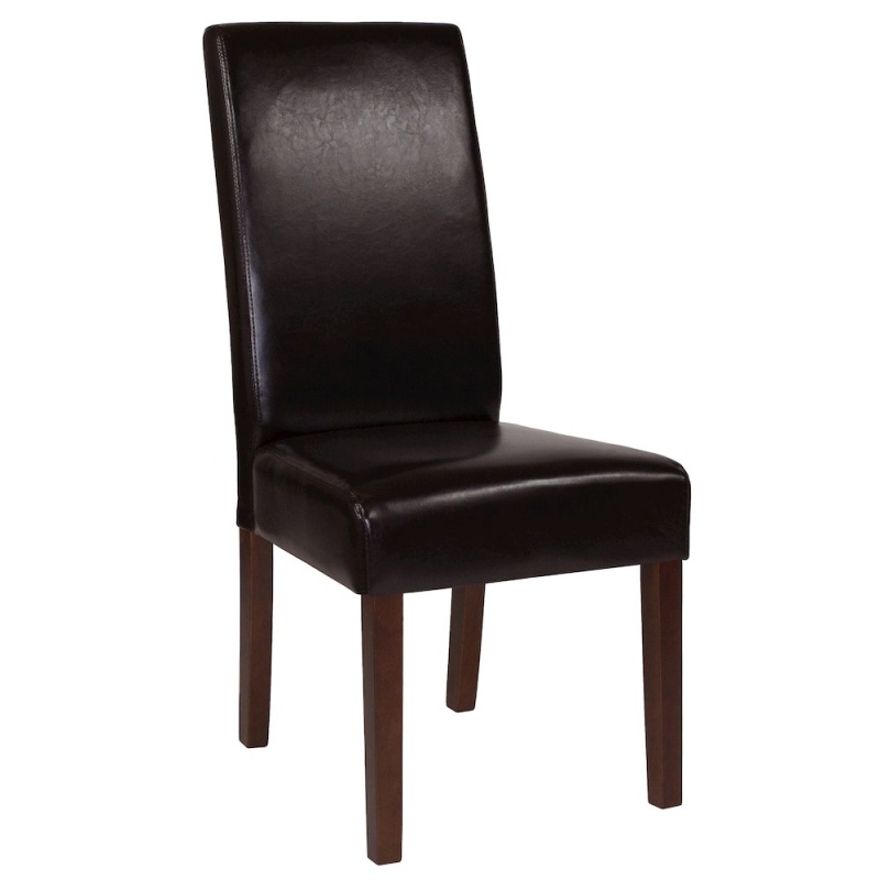 Brown Leathersoft Upholstered Panel Back Mid-Century Parsons Dining Chair