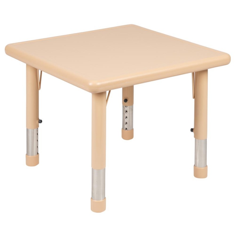 24" Square Natural Plastic Height Adjustable Activity Table Set With 4 Chairs