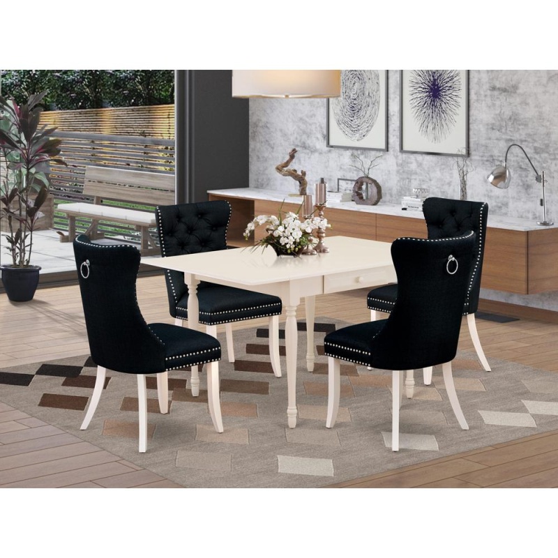 5 Piece Dining Table Set Consists Of A Rectangle Solid Wood Table With Dropleaf