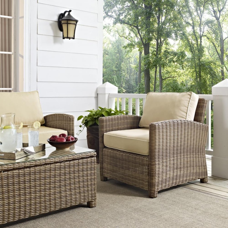 Bradenton 3Pc Outdoor Wicker Conversation Set Sand/Weathered Brown - Loveseat, Arm Chair, Glass Top Table