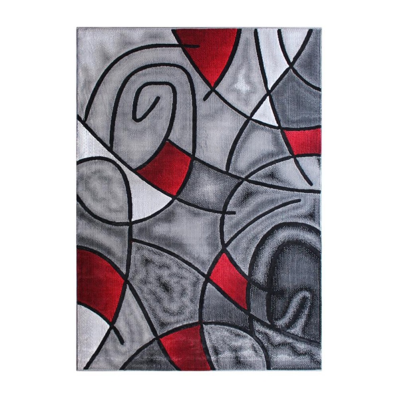 Jubilee Collection 6' X 9' Red Abstract Area Rug - Olefin Rug With Jute Backing - Living Room, Bedroom, & Family Room