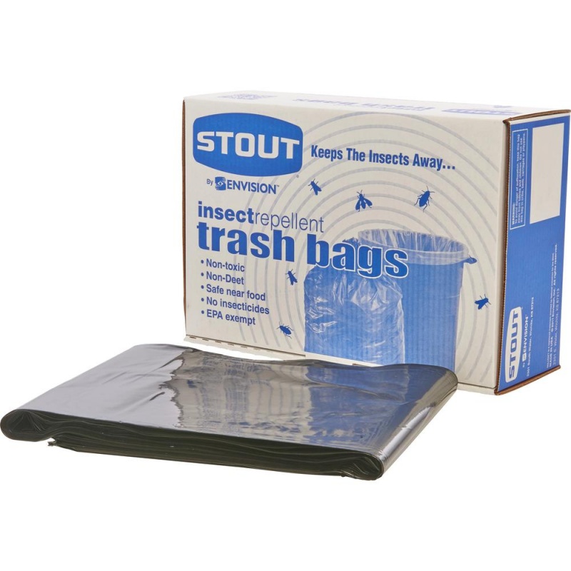 Stout Insect Repellent Trash Bags - 35 Gal Capacity - 33" Width X 40" Length - 2 Mil (51 Micron) Thickness - Black - Polyethylene - 80/Carton - Recycled