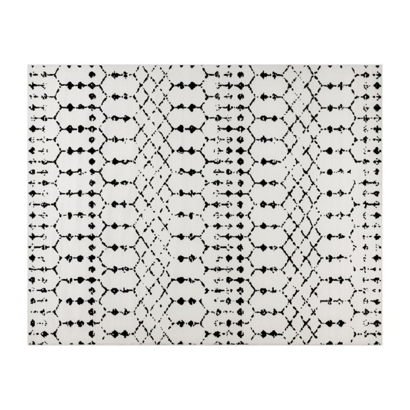 Geometric Bohemian Low Pile Rug - 8' X 10' - Ivory/Black