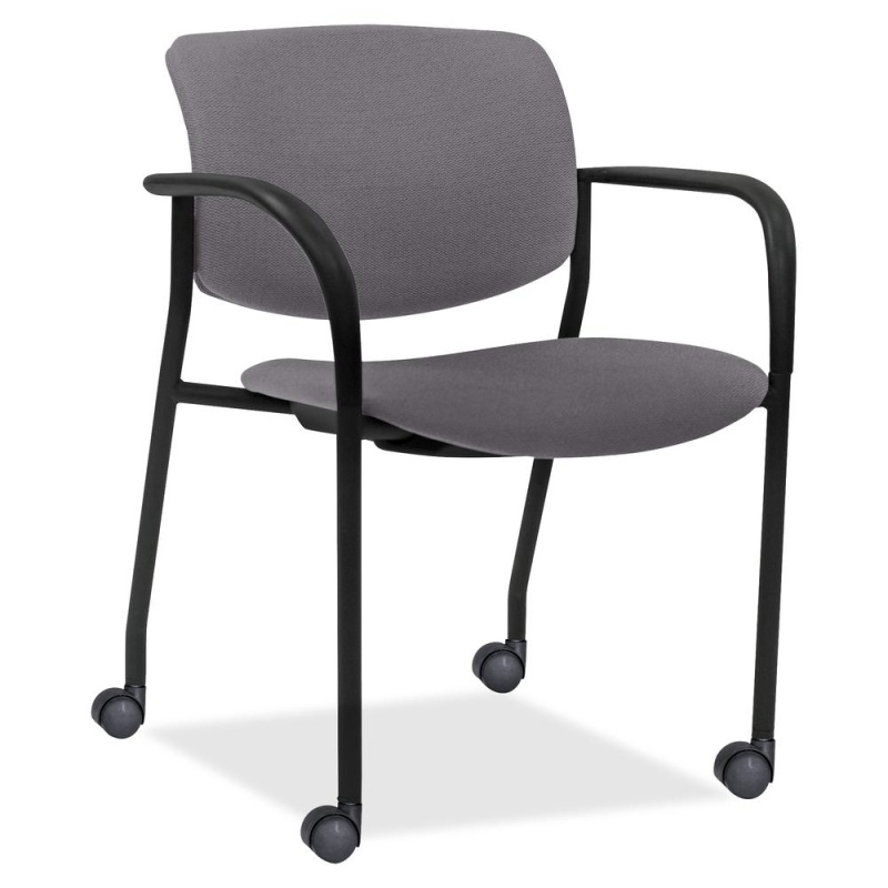 Lorell Stack Chairs With Plastic Back & Vinyl Seat - Ash Foam, Vinyl Seat - Black Plastic Back - Powder Coated, Black Tubular Steel Frame - Four-Legged Base - Armrest - 2 / Carton