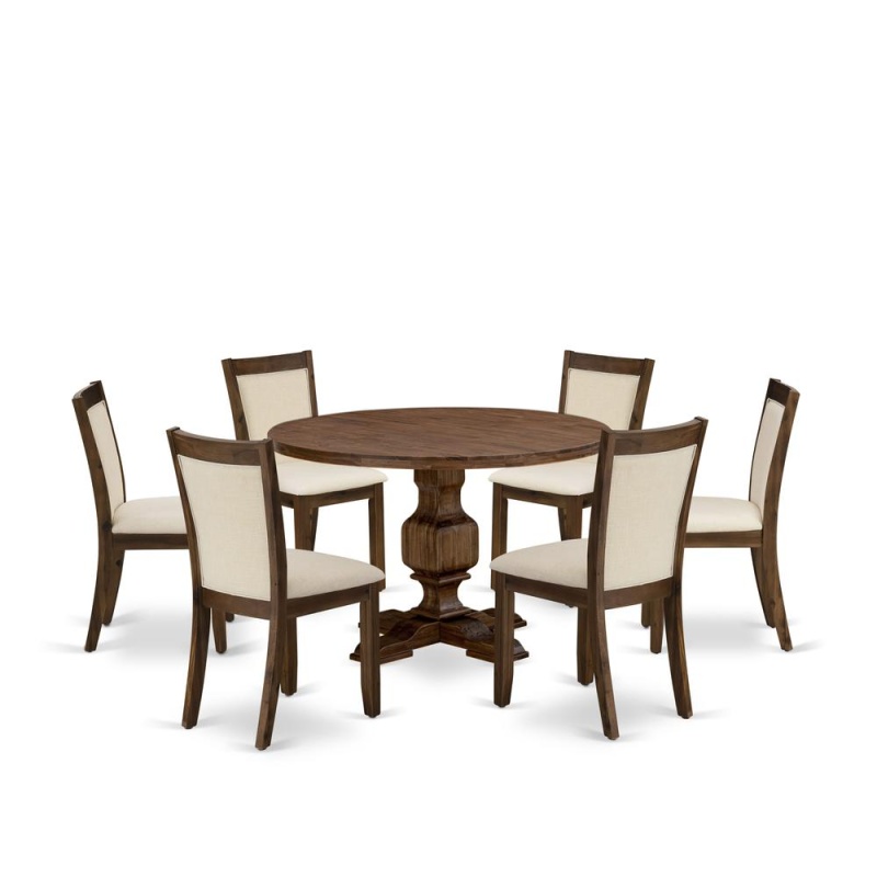 East West Furniture 7-Piece Dining Set - A Gorgeous Kitchen Table And 6 Attractive Light Beige Linen Fabric Wood Dining Chairs With Stylish High Back (Sand Blasting Antique Walnut Finish)