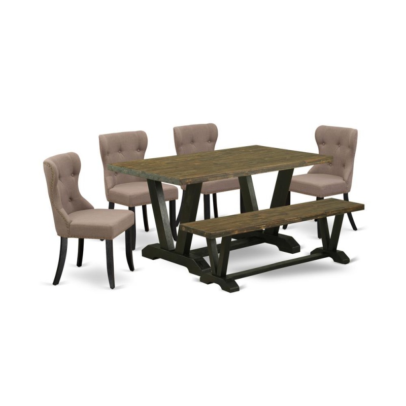 6-Piece Kitchen Dining Room Set with 4 Parson Chairs