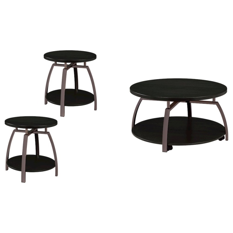 Dacre 3-Piece Round Coffee and End Table Set Dark Charcoal