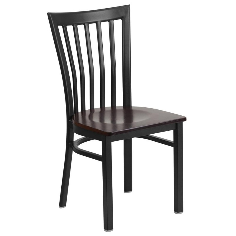 Black School House Back Metal Restaurant Chair - Walnut Wood Seat