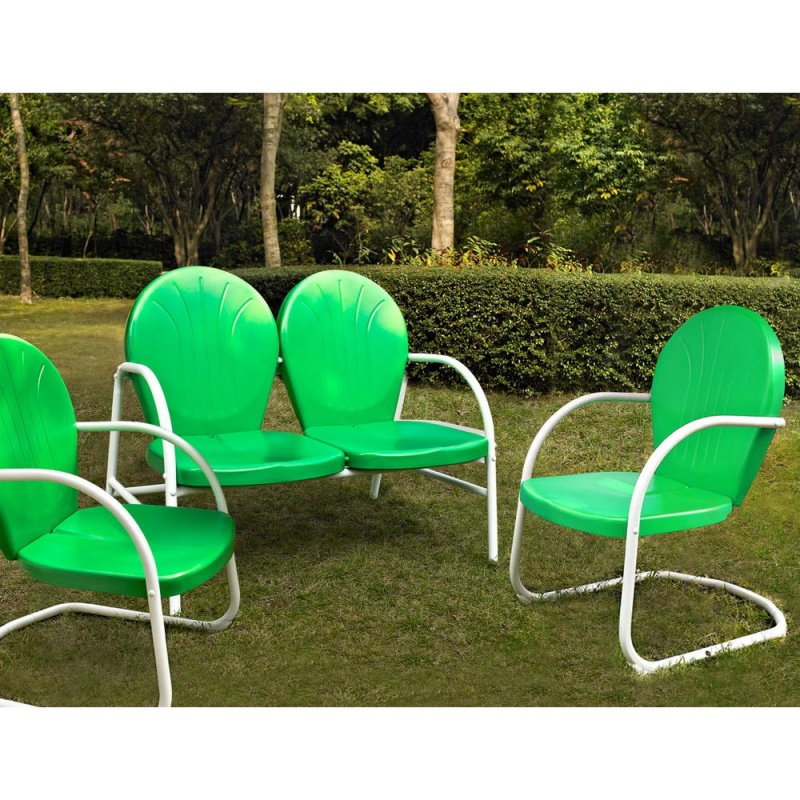 Griffith 3Pc Outdoor Conversation Set Green/White - Loveseat, 2 Chairs
