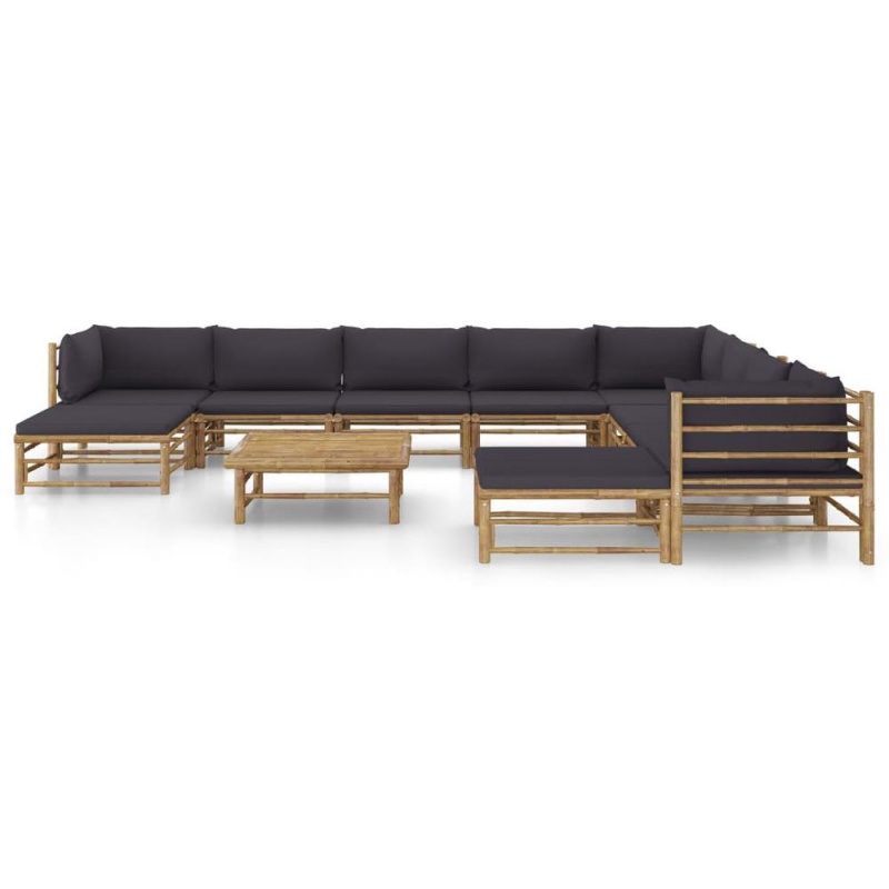 Vidaxl 11 Piece Garden Lounge Set With Dark Gray Cushions Bamboo 8224