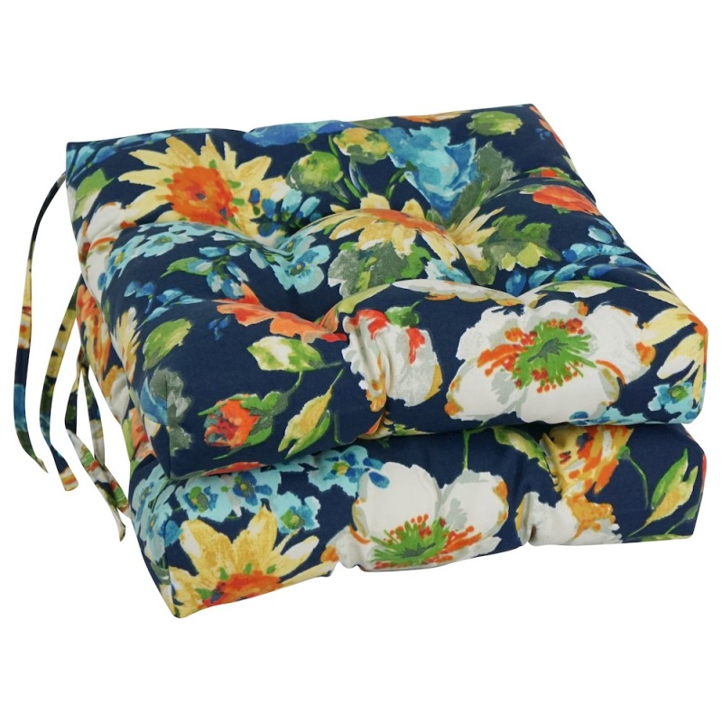 16-Inch Spun Polyester Patterned Outdoor Square Tufted Chair Cushions (Set of 2)