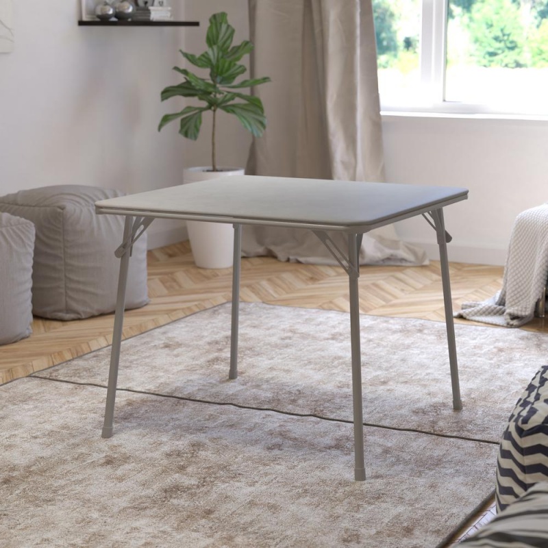 Gray Folding Card Table - Lightweight Portable Folding Table With Collapsible Legs