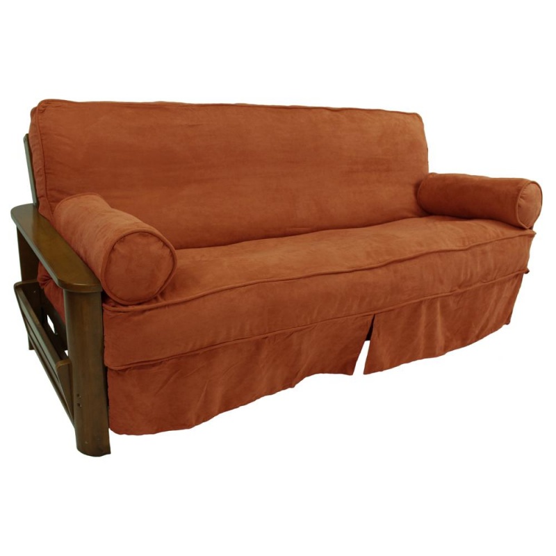 Solid Microsuede Double Corded 8 To 9-Inch Full Futon Slipcover Set With Two 20 By 8-Inch Bolster Pillows (Set Of 3)
