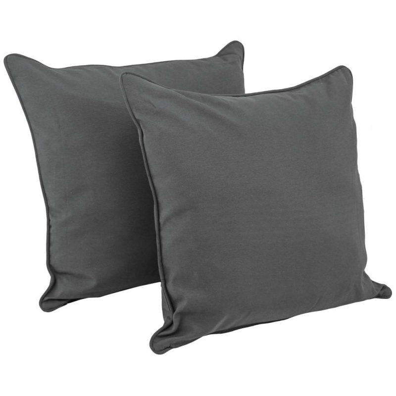 25-Inch Double-Corded Solid Twill Square Floor Pillows With Inserts (Set of 2), Steel Grey
