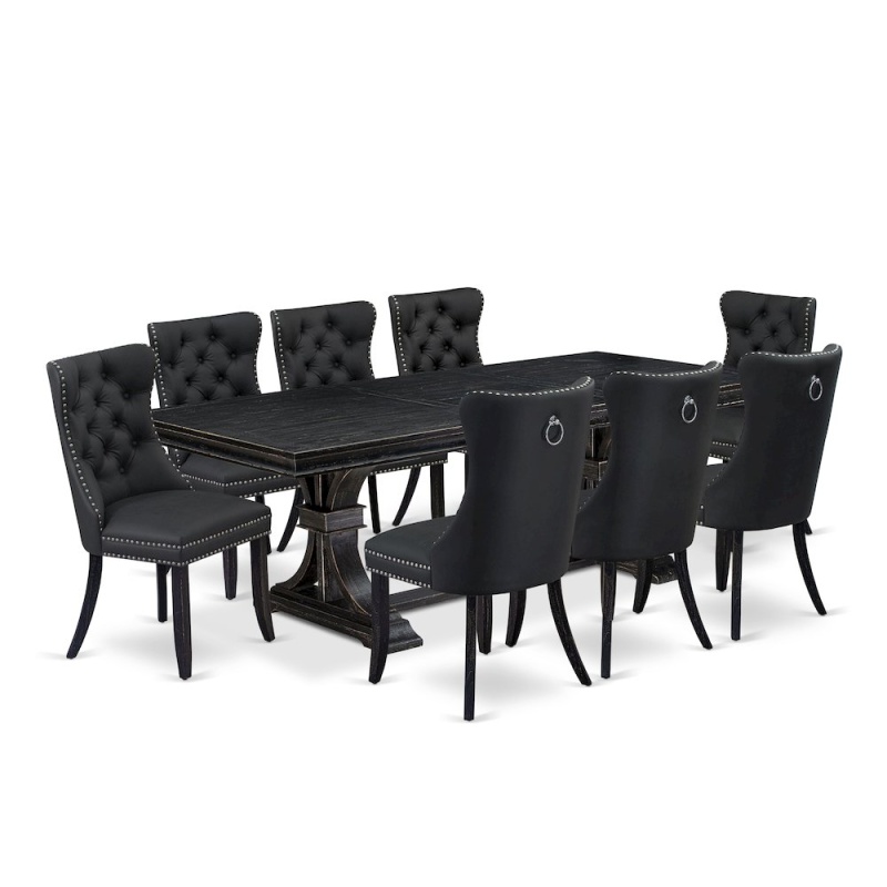 9 Pieces Dining Table Set A Rectangle Table And 8 Dining Chairs
