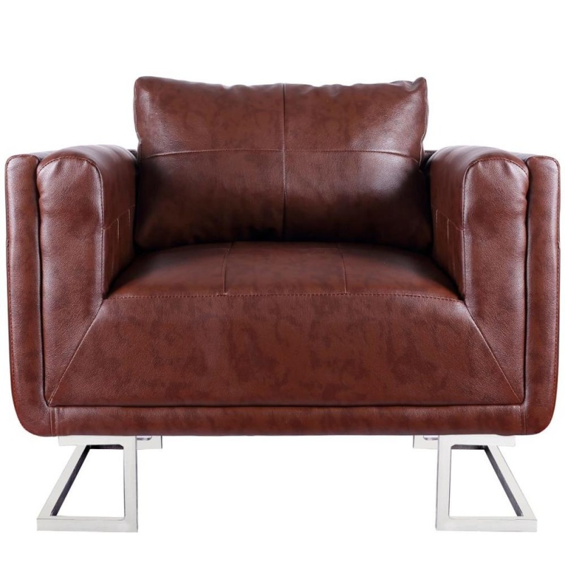 Vidaxl Cube Armchair With Chrome Feet Brown Leather