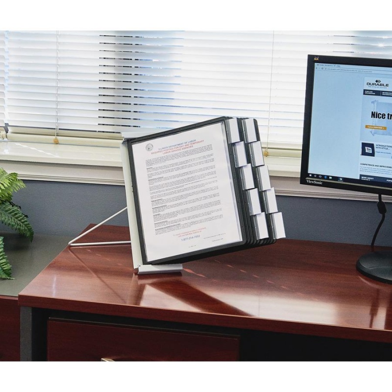 Durable® Instaview® Desktop Reference Display System - Desktop - 10 Double Sided Panels - Letter Size - Anti-Reflective/Non-Glare - Black