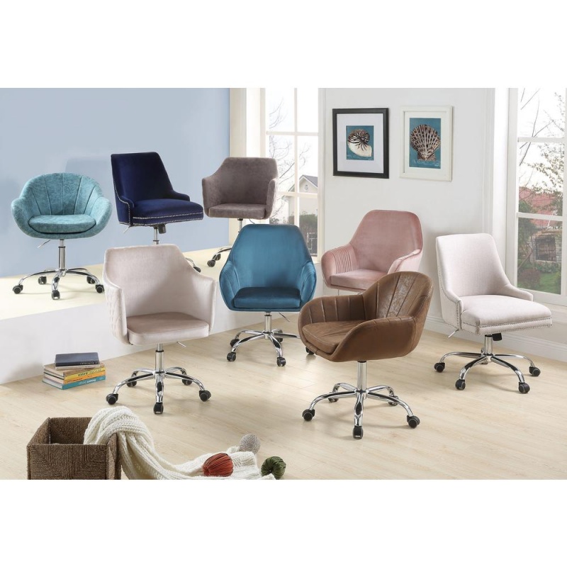 Eimer Office Chair, Peach Velvet & Chrome