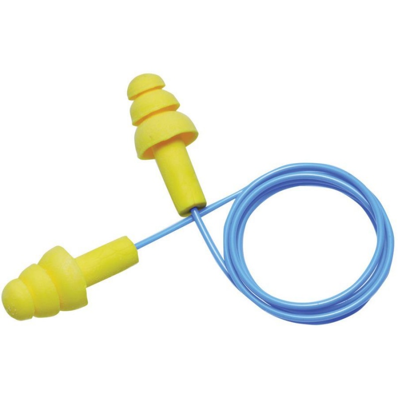 E-A-R Ultrafit Corded Earplugs - Noise, Blast Protection - Polymer - Yellow - Comfortable, Washable, Dielectric, Disposable - 100 / Bag