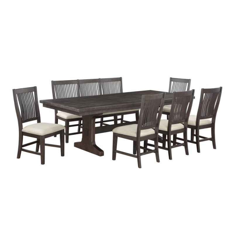 7Pc Dining Set With Mdf Wood, Leaf Extention, 5 Side Chairs, One Matching Bench