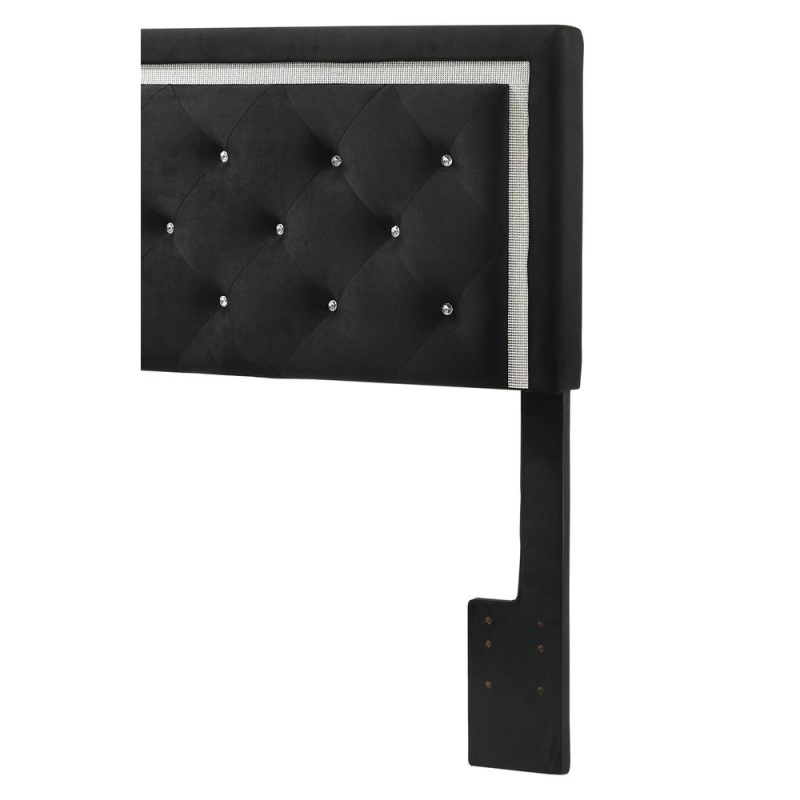 Black Velvet Uph. Panel Bed With Accents - Full