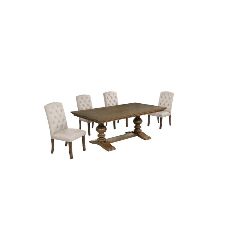 Traditional Dining Set with 4 Beige Side Chairs and 72" Wood Dining Table