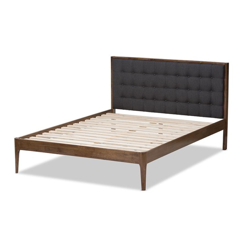 Grey Fabric Upholstered Button-Tufted Queen Size Platform Bed