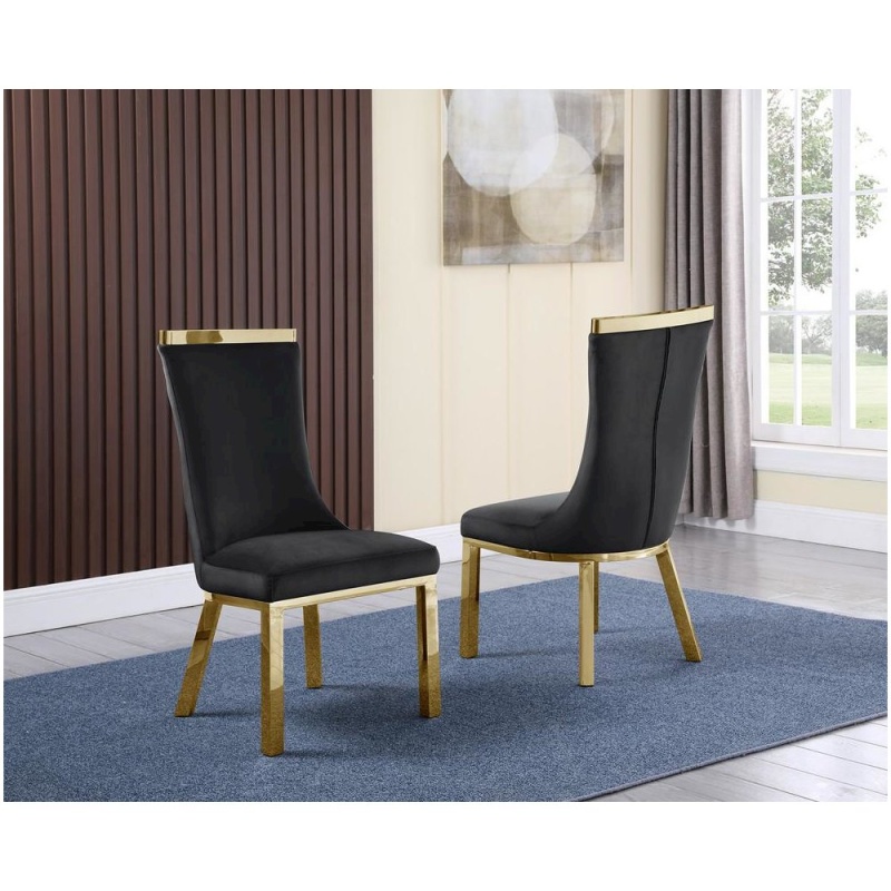 Upholstered Dining Chairs Set of 2 in Black Velvet