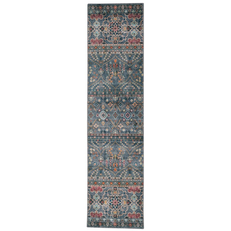 Washable Grant Teal/Ivory 2x8 Rug