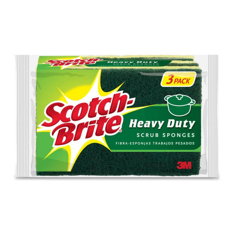 Scotch-Brite Heavy-Duty Scrub Sponges - 2.8" Height X 4.5" Width X 4.5" Length X 590 Mil Thickness - 8/Carton - Yellow, Green