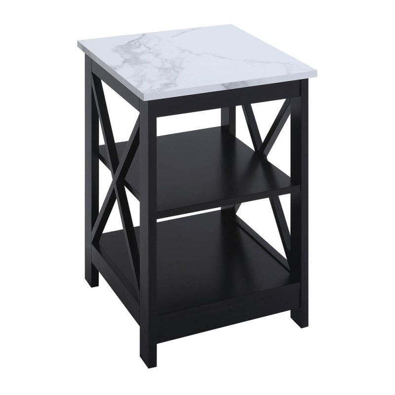 Oxford End Table With Shelves White Faux Marble/Black