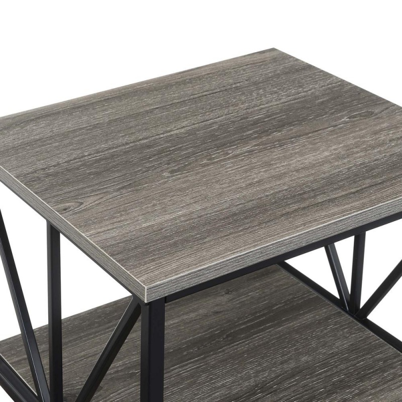 Tucson Starburst End Table With Shelves, Weathered Gray/Black