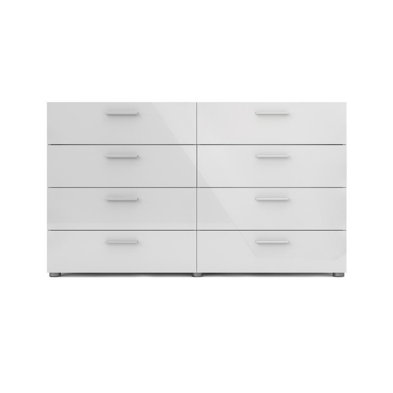 Austin 8 Drawer Double Dresser, Oak Structure/White High Gloss