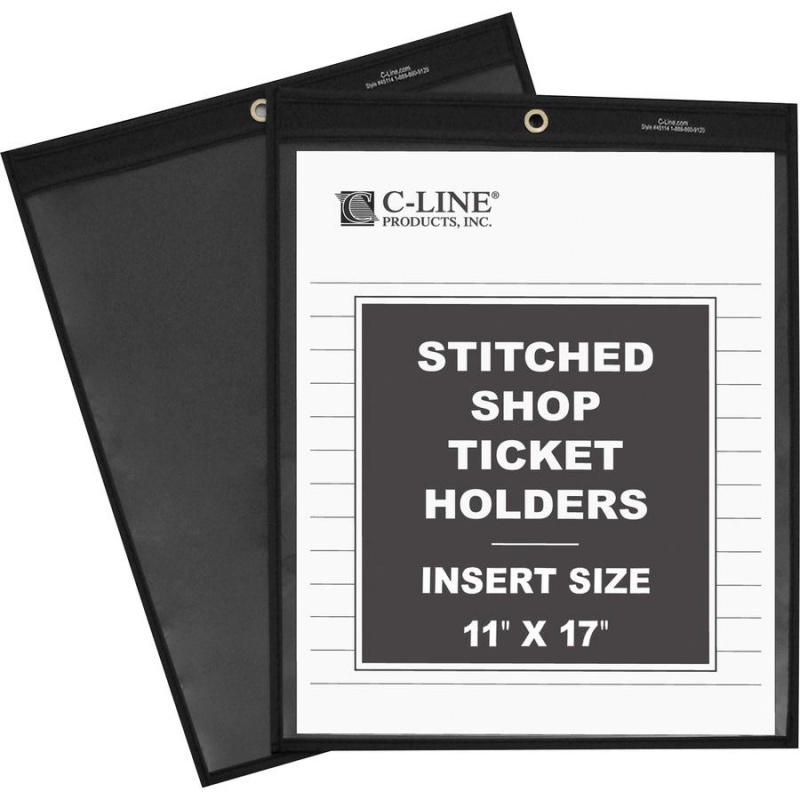 C-Line Stitched Shop Ticket Holders - Support 8.50" X 14" , 11" X 14" Media - Vinyl - 25 / Box - Black, Clear