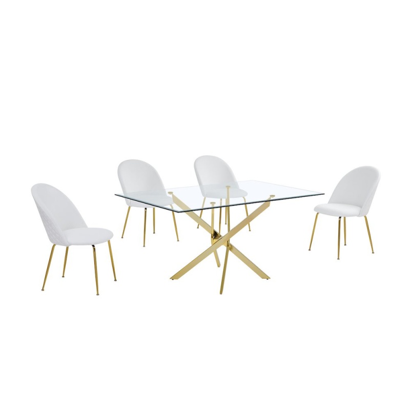 5 Piece Dining Set with Rectangular Table and 4 White Side Chairs