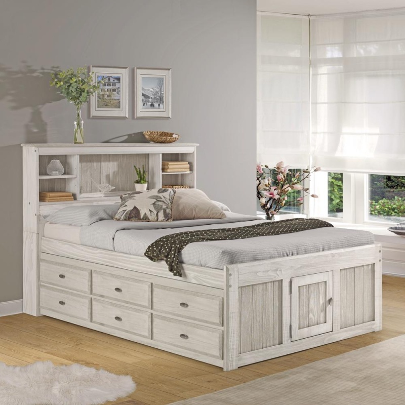 Os Home And Office Furniture Model Solid Pine Full Captains Bookcase Bed With 6 Drawers In Light Ash