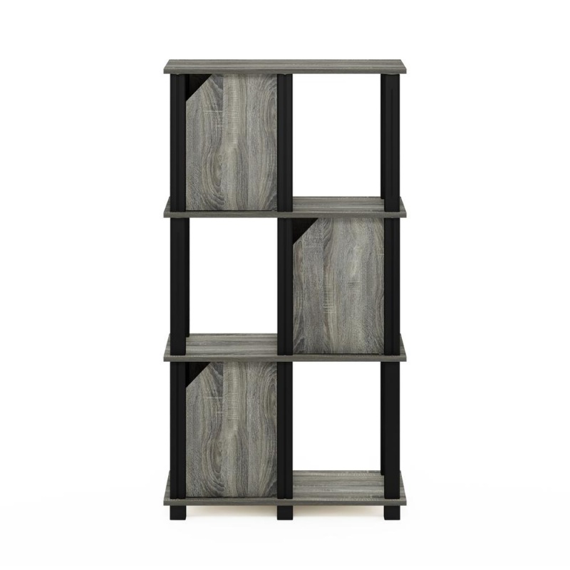 Furinno Brahms 4-Tier Storage Shelf With 3 Doors, French Oak Grey/Black