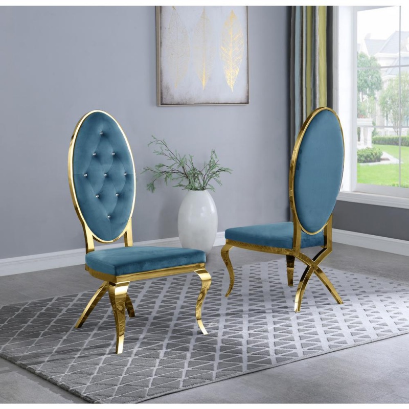 Dark Grey Marble 9Pc Set Tufted Faux Crystal Chairs And Arm Chairs In Teal Velvet