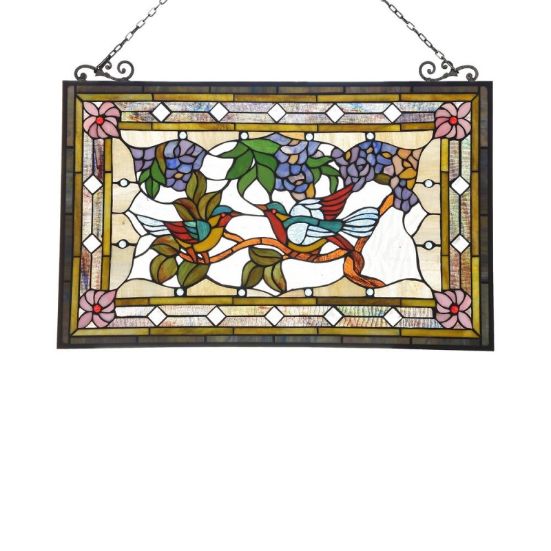 Greeting Birds Tiffany-Style Window Panel 32" x 21"